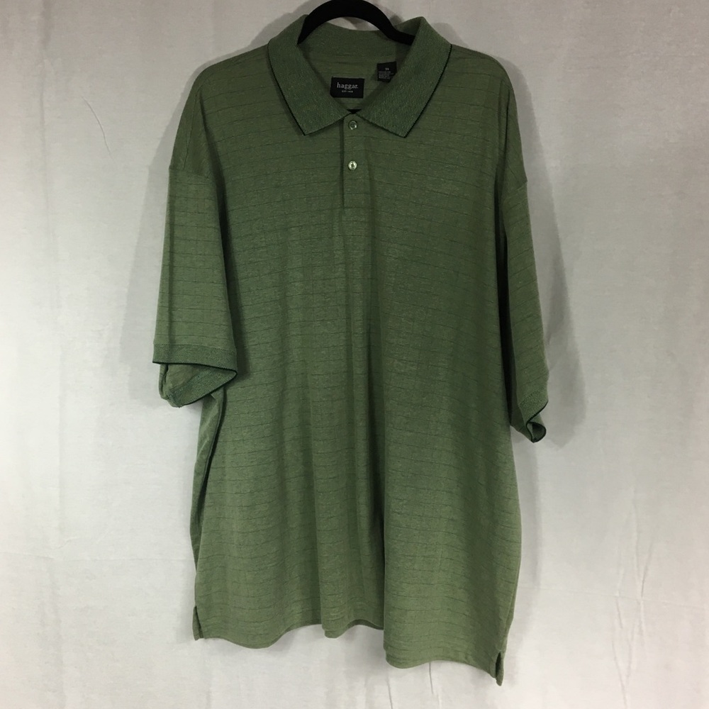 Haggar 3x green hunter stripes short sleeve polo  easy care no iron